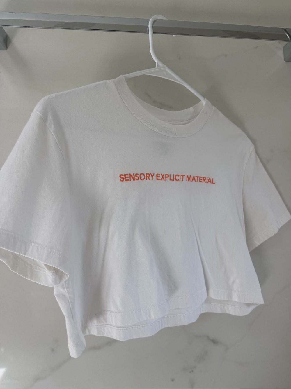 True religion crop top embroidered “Sensory Explicit Material”
